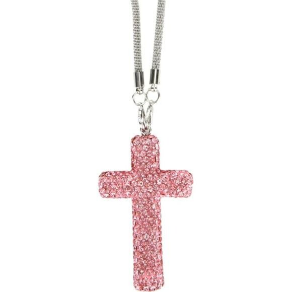 Pink rhinestone cross car mirror hanging ornament christian rearview charm decor - Picture 8 of 8